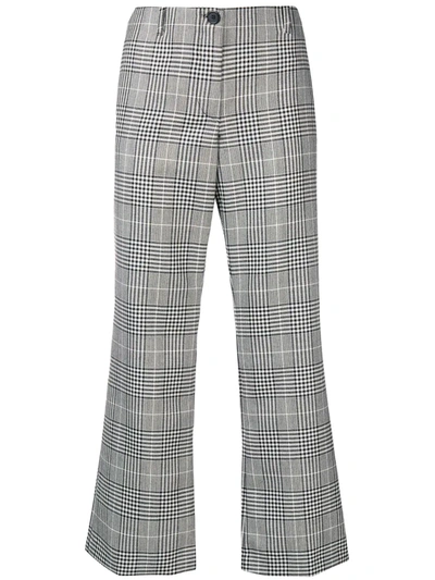 Shop Aalto Cropped Checked Flared Trousers In Grey