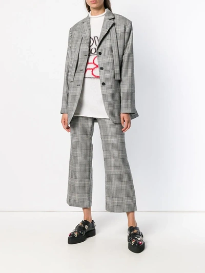 Shop Aalto Cropped Checked Flared Trousers In Grey