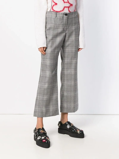 Shop Aalto Cropped Checked Flared Trousers In Grey