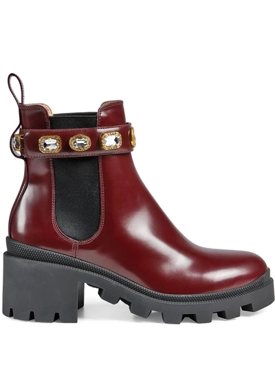 Shop Gucci Crystal-embellished Ankle Boots In Red