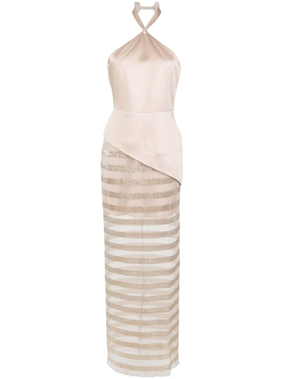 Shop Gloria Coelho Sheer Panels Gown In Neutrals