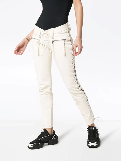 Shop Ben Taverniti Unravel Project Lace-up Skinny Trousers In White