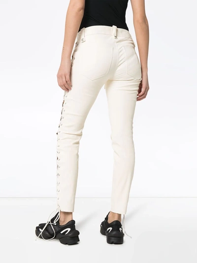 Shop Ben Taverniti Unravel Project Lace-up Skinny Trousers In White