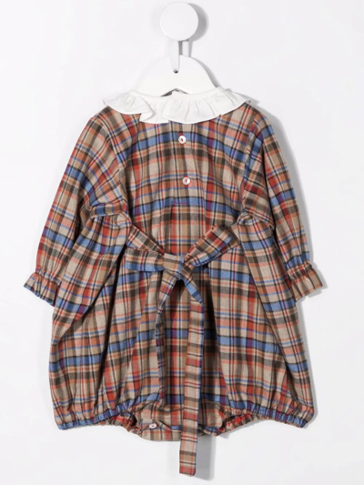 Siola Tartan-print Cotton Romper In Neutrals