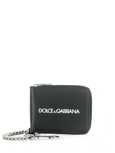 Shop Dolce & Gabbana Chain Strap Leather Wallet In Black