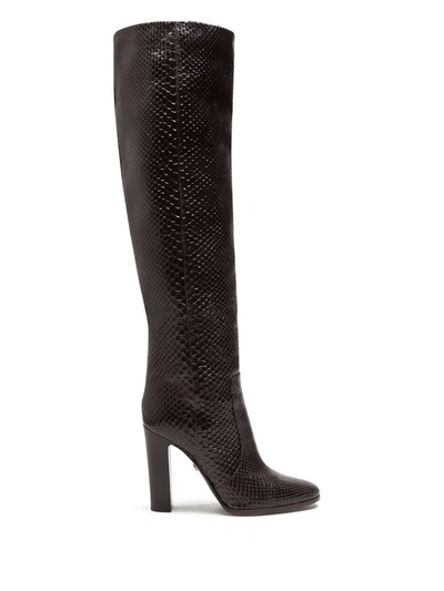 Shop Dolce & Gabbana Block-heel Knee Boots In Brown