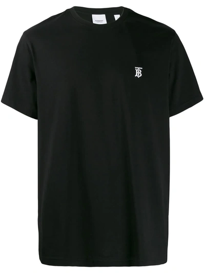 Shop Burberry Logo Embroidered T-shirt In Black