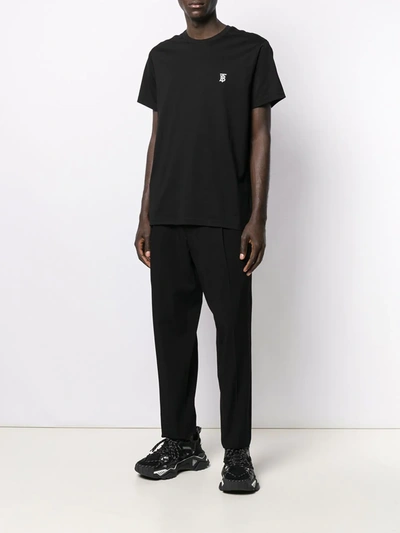 Shop Burberry Logo Embroidered T-shirt In Black