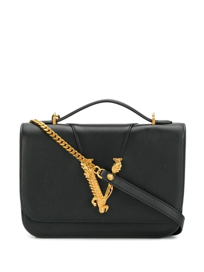 Shop Versace Logo Leaf Shoulder Bag In Black