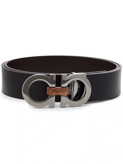 Shop Ferragamo Gancini Reversible Leather Belt In Black