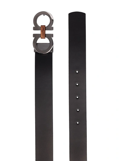 Shop Ferragamo Gancini Reversible Leather Belt In Black