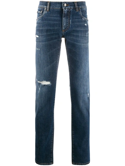 Shop Dolce & Gabbana Distressed Slim Jeans In Blue