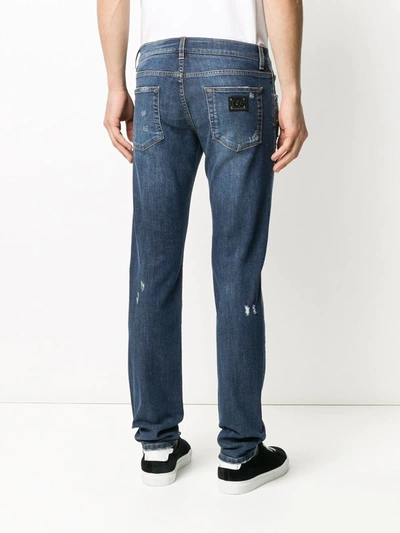 Shop Dolce & Gabbana Distressed Slim Jeans In Blue