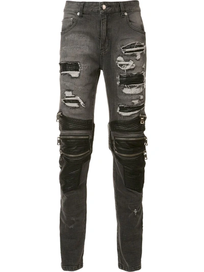 Shop God's Masterful Children Zipped Ripped Skinny Jeans In Black