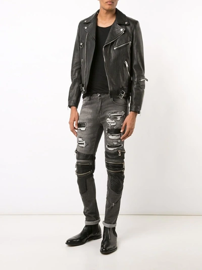 Shop God's Masterful Children Zipped Ripped Skinny Jeans In Black