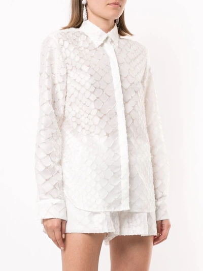 Alex Perry Ashton Textured Long Sleeve Shirt In White