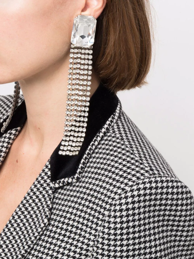 Saint Laurent Silver-tone Chunky Rhinestone Drop Earrings In Silber