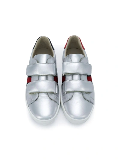 Shop Gucci Web Trim Touch Strap Sneakers In Metallic