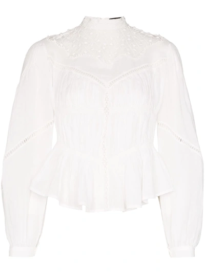 Shop Isabel Marant Ruched Bell Sleeve Blouse In White