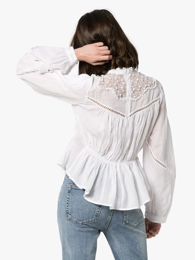 Shop Isabel Marant Ruched Bell Sleeve Blouse In White