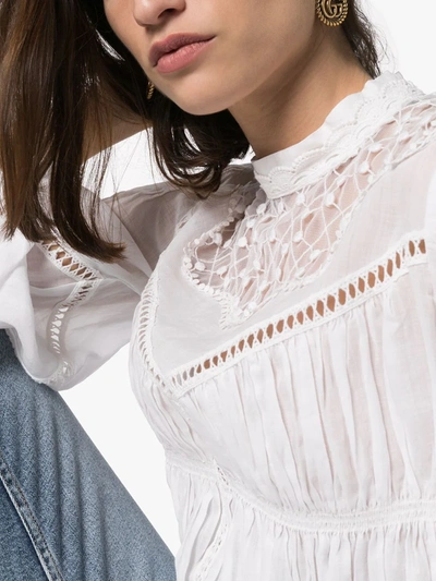 Shop Isabel Marant Ruched Bell Sleeve Blouse In White