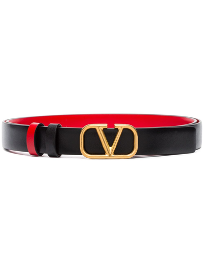 Reversible Vlogo Signature Belt In Glossy Calfskin 70 Mm for Woman in Black/pure  Red