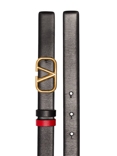 Valentino Garavani Vlogo Signature Reversible Shiny Calfskin Belt - 20mm / 1.2 In. Woman Black/deep In Black