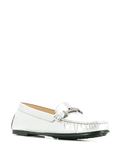 Shop Tod's City Gommino Driving Shoes In Silver