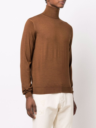 Shop Dell'oglio Roll-neck Merino Wool Jumper In Brown