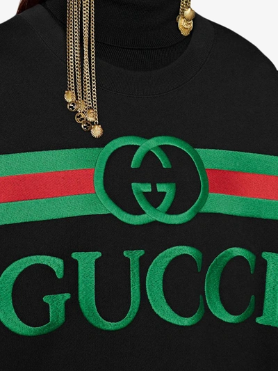 Shop Gucci Embroidered Logo Sweatshirt In Black ,green