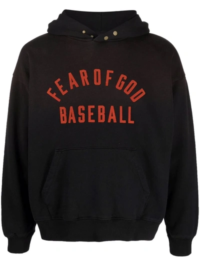 Shop Fear Of God Baseball Logo Hoodie In 黑色