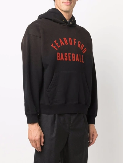 Shop Fear Of God Baseball Logo Hoodie In 黑色
