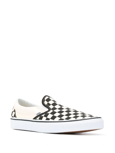 Vans Classic Slip On In Checkerboard Print In White And Black With White Stripe In White