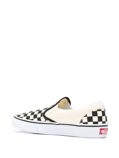 Vans Classic Slip On In Checkerboard Print In White And Black With White Stripe In White