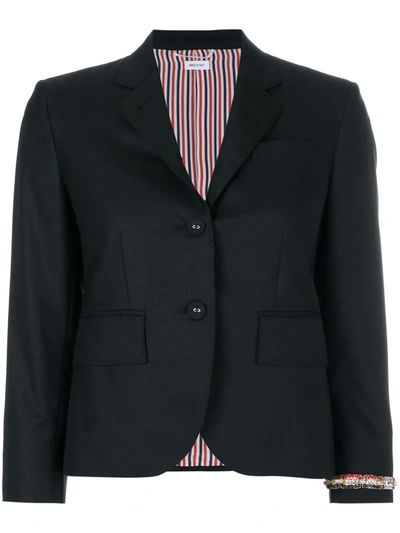 Shop Thom Browne Classic Single Breasted Sport Coat With Wristwatch Applique & Combo Lapel In Super 120's Twill In Black