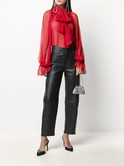 Shop Atu Body Couture Balloon-sleeve Chiffon Blouse In Red