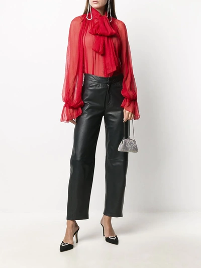 Atu Body Couture Balloon-sleeve Chiffon Blouse In Red