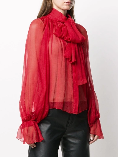 Atu Body Couture Balloon-sleeve Chiffon Blouse In Red