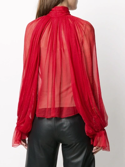 Shop Atu Body Couture Balloon-sleeve Chiffon Blouse In Red
