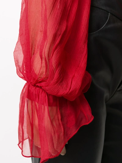 Atu Body Couture Balloon-sleeve Chiffon Blouse In Red