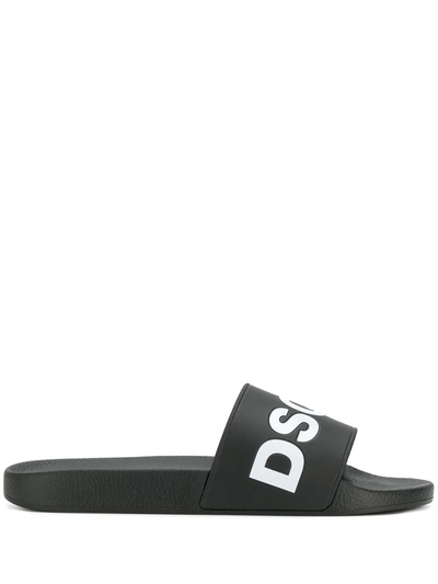 Dsquared2 Dsquared Logo Print Slide Sandals In Black | ModeSens