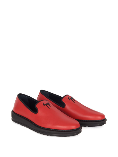 Giuseppe Zanotti Slip-on Leather Slippers With Logo Detail In Red
