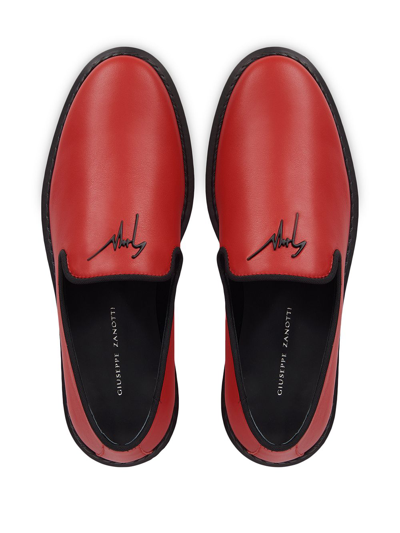 Giuseppe Zanotti Slip-on Leather Slippers With Logo Detail In Red