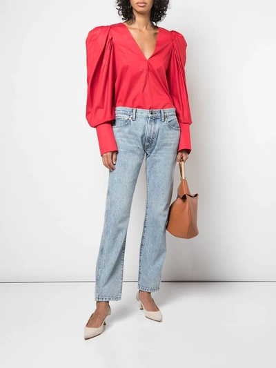 Shop Khaite Cropped Boyfriend Jeans In Blue