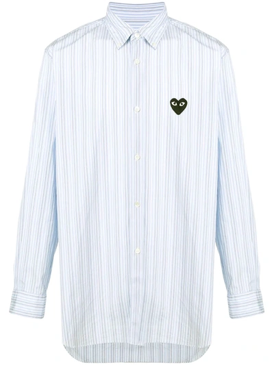 Shop Comme Des Garçons Play Heart Patch Striped Shirt In Blue