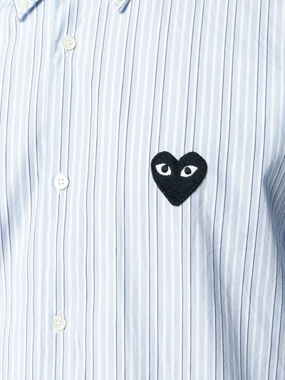 Shop Comme Des Garçons Play Heart Patch Striped Shirt In Blue