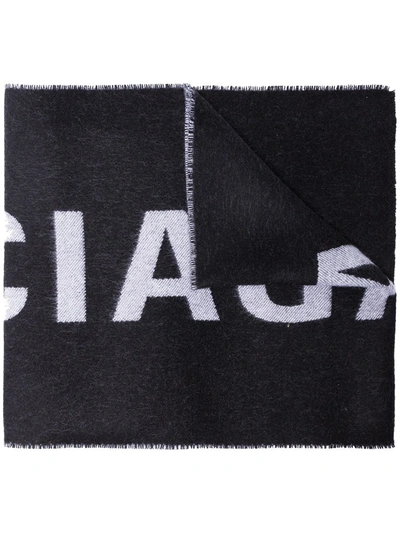 Shop Balenciaga Black Large Logo Wool Scarf