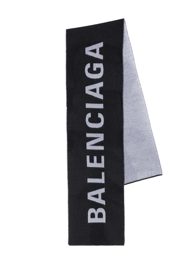 Shop Balenciaga Black Large Logo Wool Scarf