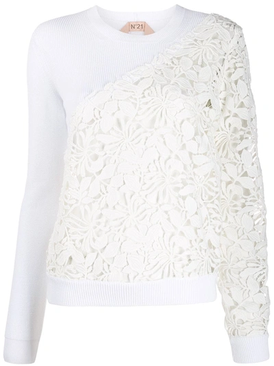 Shop N°21 Floral Crochet Panels Knitted Top In White