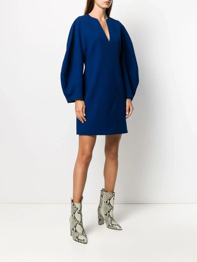 Givenchy Lantern-sleeve Deep-v Dress In Blue